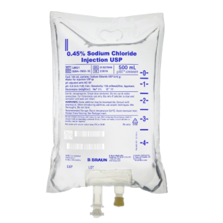 B Braun # L8021 - 0.45% Sodium Chloride Injection, 500mL EXCEL Container, 24/CS