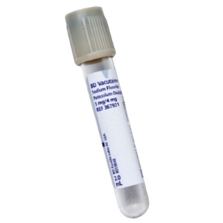 BD  # 367729 - Glass Tube, Hemogard Closure, 13 x 100mm, 7.0mL, Lt. Gray, Paper Label, Sodium Fluoride 30mg