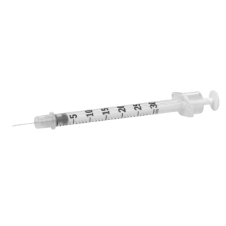 BD  # 328431 - Syringe 0.3 cc 30 Gauge x 1/2 Inch U-100 Ultra-Fine Insulin with Needle 100/BX, 5 BX/CA