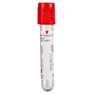 BD  # 367812 - Vacutainer Plus Plastic Tube, 4mL, 13x75mm, Red Cap with Clot Activator, 100/BX, 10 BX/CA