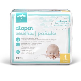 Medline # MBD2001 - Disposable Baby Diapers, Size 1, 8-14 lb., 200 Per/Cs