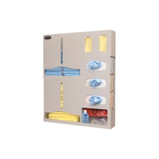 Bowman # PS015-0212 - Protection Organizer, Holds a Variety of Gowns in Two Compartments, Two Boxes of Earloop Masks & Storage Shelf to Hold a Variety of Medical Supplies, Keyholes For Wall Mounting, Door Hanger Cut-Out, Quartz ABS Plastic, 25 1/8W x 30¾