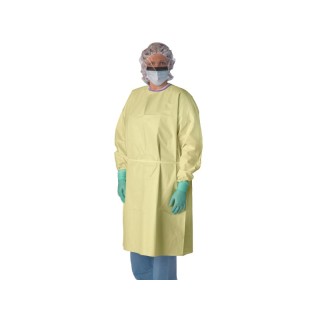 Medline # NONLV316XL - AAMI Level 3 Isolation Gown with Knit Cuff, Hook-and-Loop, Yellow, Size XL, 100 Per/Cs
