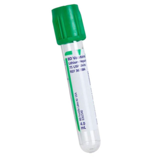 BD  # 367884 - Vacutainer Lithium Heparin Tube, 4 mL, Green Stopper  Plasma Collection Tube for Clinical Chemistry, 100/BX, 10 BX/CA