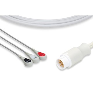 Cables & Sensors # C23029S0 - Philips Compatible Direct-Connect ECG Cable 3 Leads Snap Bag of 1 Compatible with Nihon Kohden 66A