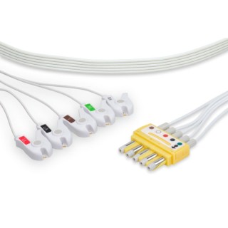 Cables & Sensors # 10043 - Spacelabs Compatible Disposable ECG Leadwire 5 Leads Pinch/Grabber Box of 25
