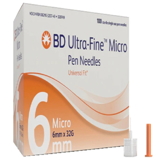 BD  # 320749 - Insulin Pen Needle 32G x 6 mm Ultra-Fine Short Needle for Comfortable Insulin Delivery, 100/PK, 12 PK/CS