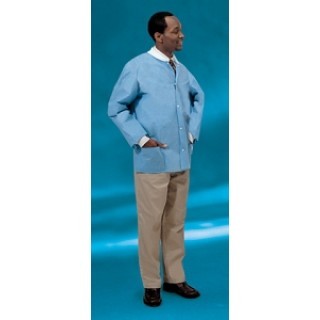Cardinal Health # 2201LJ - Lab Jacket  SMS Fabric, Knit Collar and Cuffs, Snap-Front Closure, Blue, Size Large, 25 EA/CS