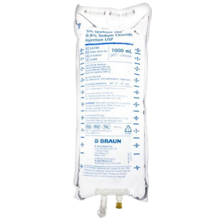 B Braun # L6100 - 5% Dextrose and 0.9% Sodium Chloride Injection USP, 1000mL for Fluid and Electrolyte Balance with Energy Support, 12/CS