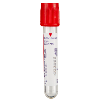 BD  # 367812 - Vacutainer Plus Plastic Tube, 4mL, 13x75mm, Red Cap with Clot Activator, 100/BX, 10 BX/CA