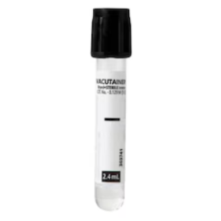 BD  # 369741 - Glass Blood Collection Tube 2.4 mL Buffered Sodium Citrate 3.8%, 13 x 75 mm, Black Hemogard Closure, 100/PK, 10 PK/CS (Minimum Expiry Lead is 90 days) (Temp Sensitive; Non-Returnable) (Continental US Only)