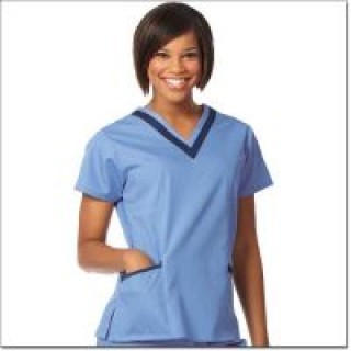 Fashion Seal # 7575XS - Tunic Scrub F XS Double V-Neck Ceil/Navy Ea
