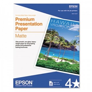 Epson America # S041257 - PAPER, HVYWGHT, MATTE, INKJT, 97BRT, LETTER, 50/PK