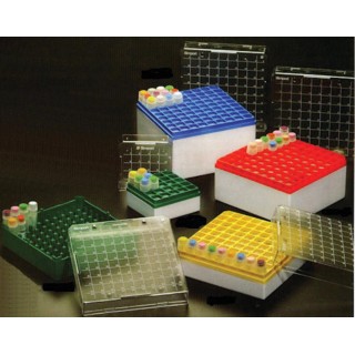 Simport Plastics # T350-100Y - MICREW..BOX 0.5 TO 2.0ML YELLOW. 100 POS, 24/CS